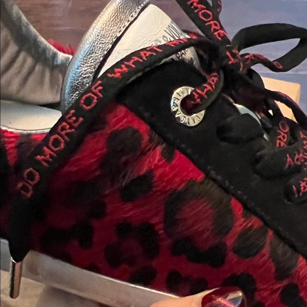Zadig & Voltaire Red and Black Leopard Patterned Italian leather Sneakers 7.5